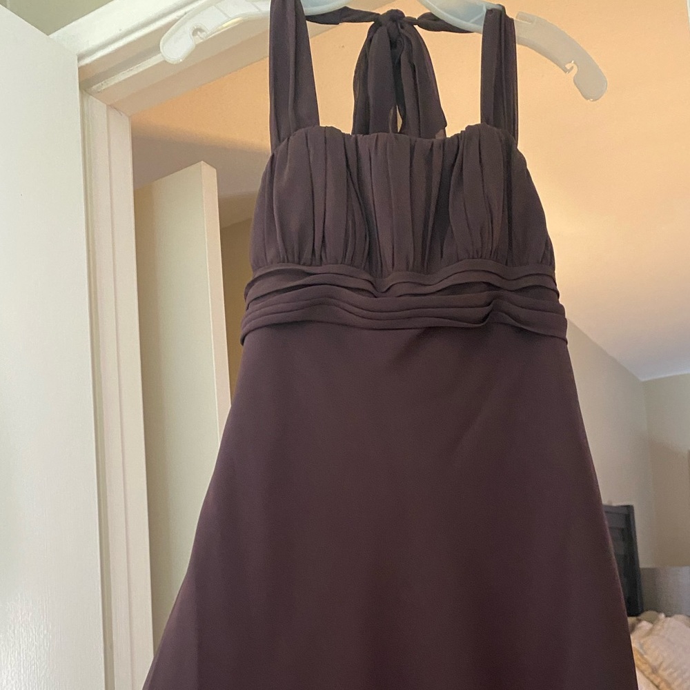 David’s Bridal chiffon halter short dress. Color: Truffle. Size 8